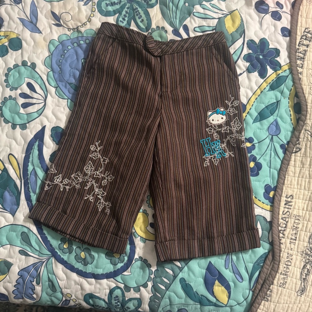 Brown Striped Kids Bottoms with Embroidery